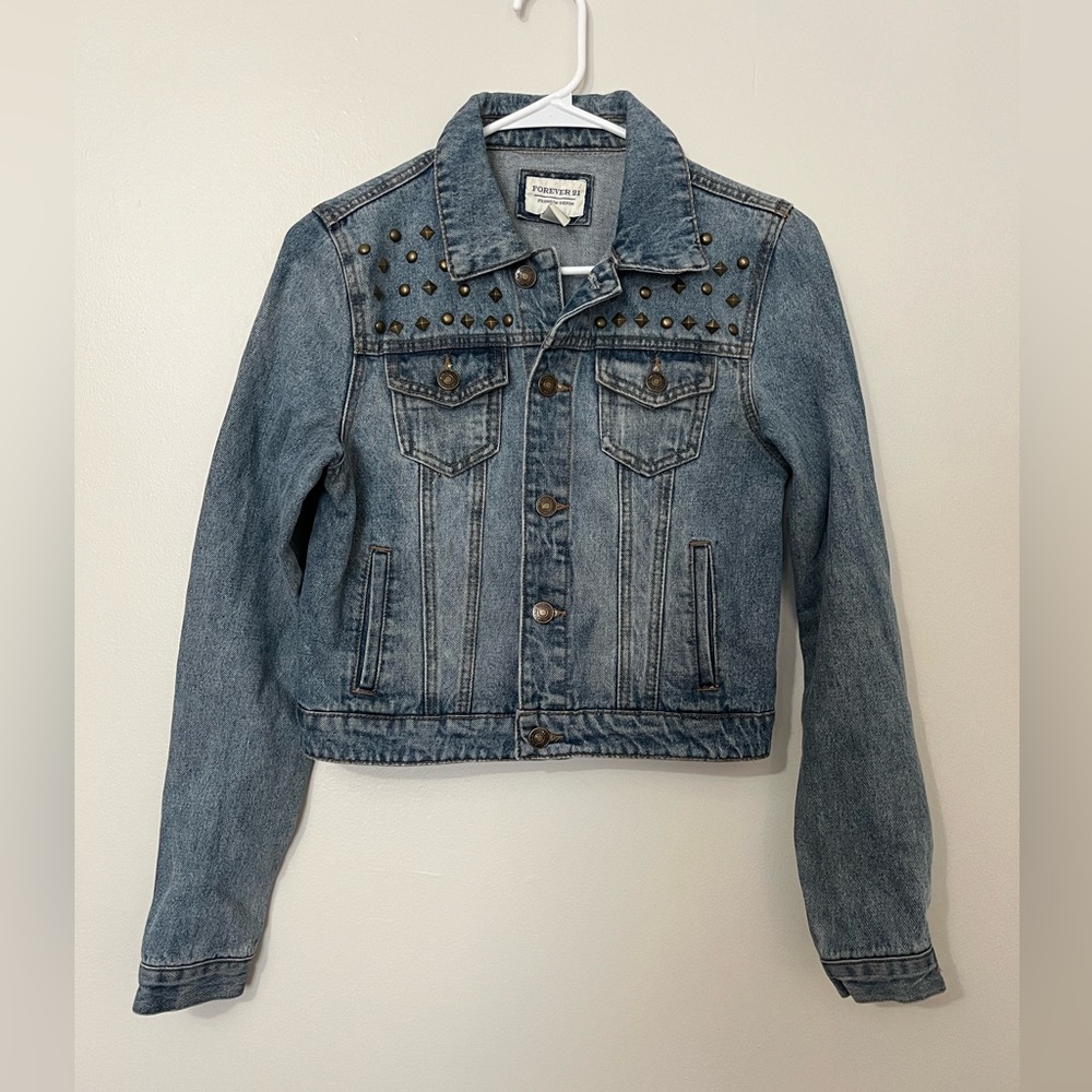 Forever 21 100% Cotton Denim Jacket with Brass Studded Accents